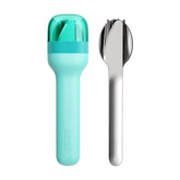 ZOKU Pocket Utensil Set in teal with nested case for travel-ready dining.