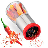 ZOLMER chili pepper grinder in brushed stainless steel and glass, full product view for stylish seasoning