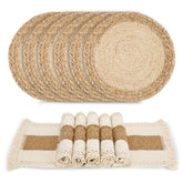 Zology square placemats in natural cotton burlap for rustic dining ambiance.