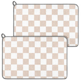 Zonon beige checkered dish drying mat absorbs moisture to protect countertops.