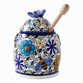 ZOOBEE 10oz ceramic honey jar with dipper shows handpainted bee detail for clean serving