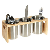 ZOOFOX silverware holder with wood base on a kitchen counter for organized storage.