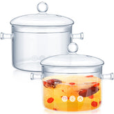 Zubebe clear glass pot 1.5L with lid for gentle simmering and easy cleaning.