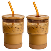 Zukro 13oz amber glass iced coffee cup with lid for pure taste and reuse.