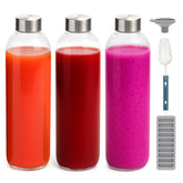 Zukro glass juice bottle 32oz in a 3-pack, durable and reusable.