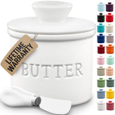 Zulay Kitchen butter crock with lid and water line for fresh, spreadable butter