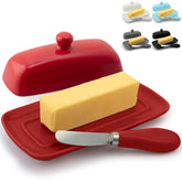 Zulay Kitchen butter dish with lid porcelain white for spreadable butter on demand