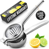 Zulay Kitchen Extra Large Lemon Squeezer front view, durable stainless steel for daily citrus use.