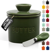 Zulay Kitchen porcelain butter crock with lid, elegant French design for airtight storage.
