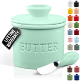 Zulay Kitchen porcelain butter crock with lid keeps butter fresh and ready to spread