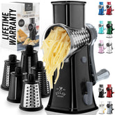 Zulay Kitchen rotary cheese grater base and hopper for easy, mess-free shredding.