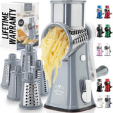 Zulay Kitchen rotary cheese grater with handle for easy shredding.
