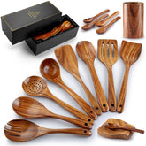 Zulay Kitchen teak salad spoon for tossing greens without harming non-stick pans.