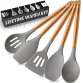 Zulay Kitchen silicone ladle close-up, non-stick friendly and heat resistant for sauces