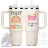ZUNEZX 50th birthday tumbler 40oz keeps drinks hot or cold on the go.