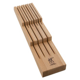ZWILLING in-drawer knife organizer eight-slot beechwood keeps knives safe and neatly accessible.