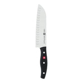 ZWILLING Twin Signature 7-inch santoku top view; lightweight precision for easy chopping.