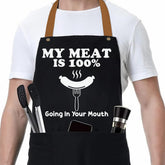 ZYNINORA apron with meat-going-in-mouth motif for kitchen humor and practicality