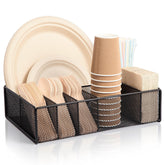 ZZDWLDHA paper plate organizer with six compartments keeps counter tidy.