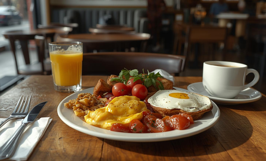 Traditional full English breakfast served in a local UK café