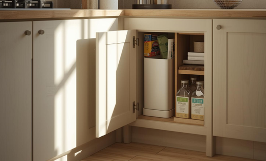 Built-in kitchen bin with recycling compartments in a UK kitchen