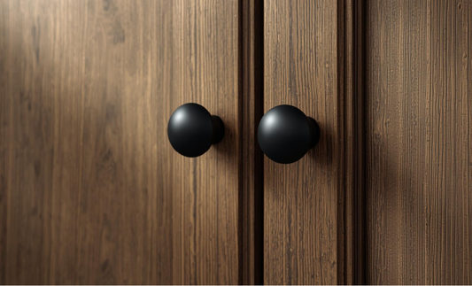 Modern kitchen cupboard handles fitted to cabinets in a UK home