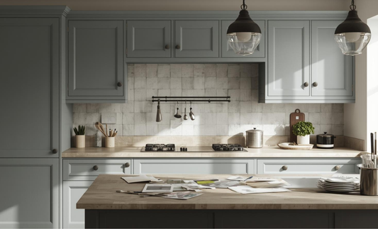 Painted kitchen cabinets showing popular UK colour trends