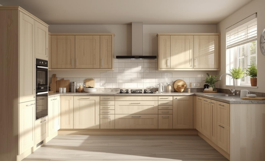Fitted kitchen units arranged for practical use in a UK home
