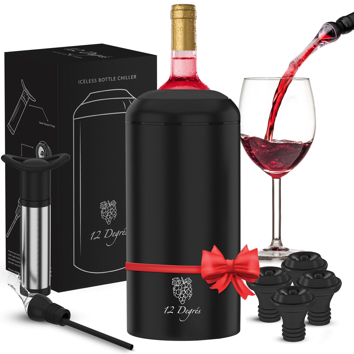12 Degrés wine chiller set with bottle inside keeps wine cold for hours