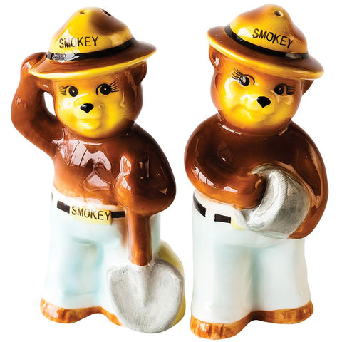 180D Smokey the Bear salt and pepper shaker set for vintage table decor