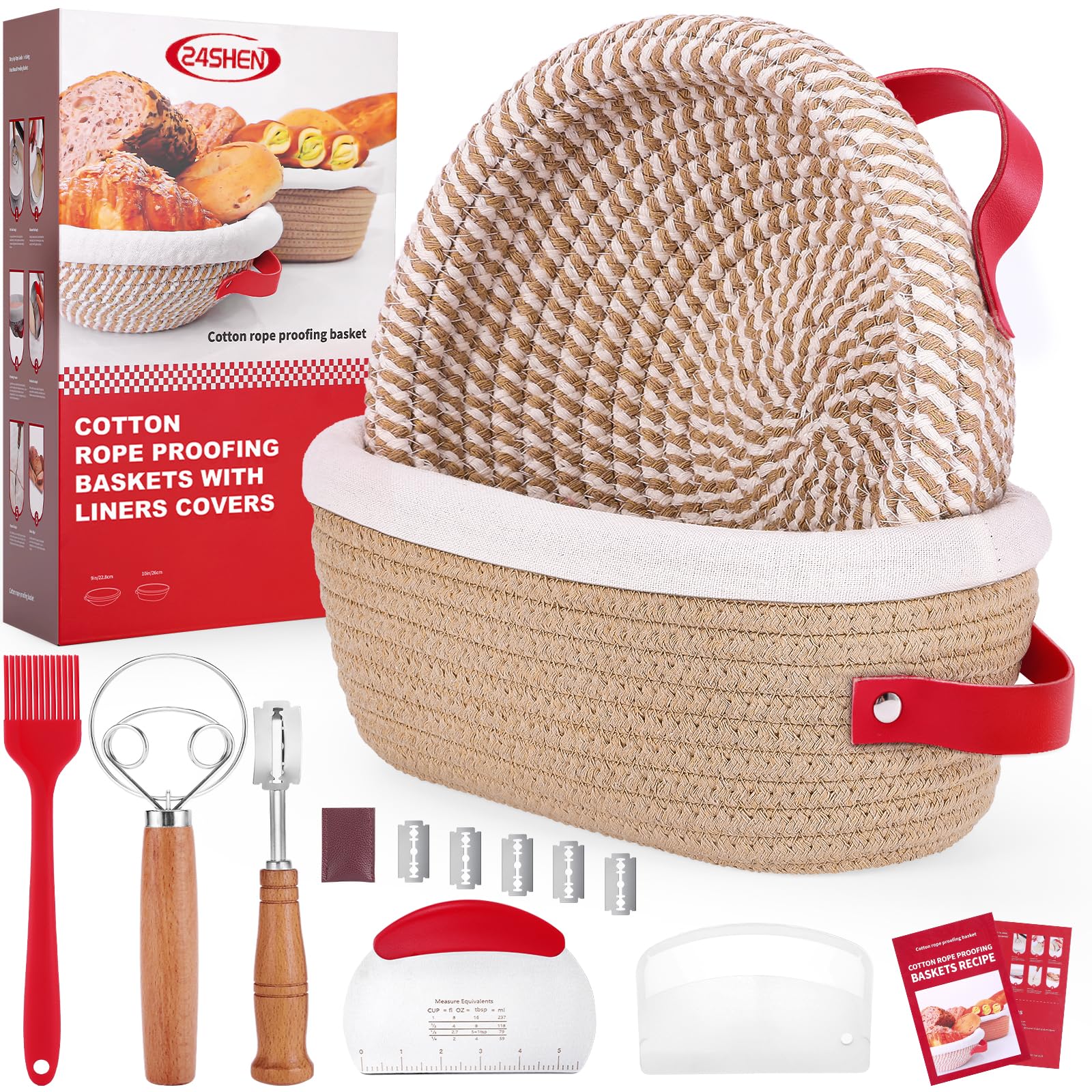 24SHEN sourdough starter kit round banneton 9-inch for even fermentation and better crust