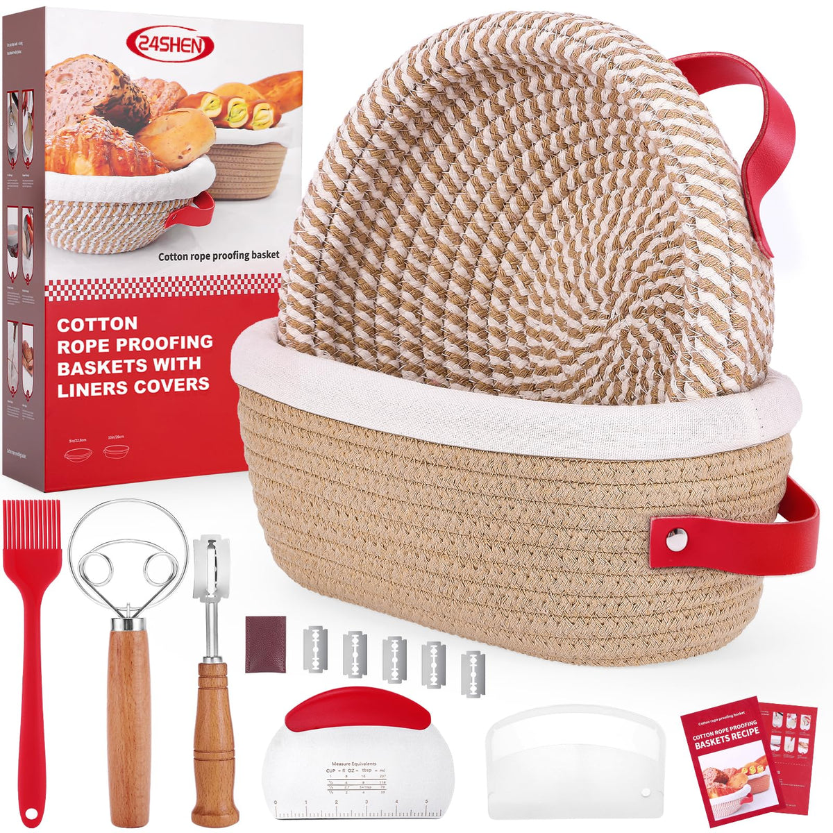 24SHEN sourdough starter kit round banneton 9-inch for even fermentation and better crust