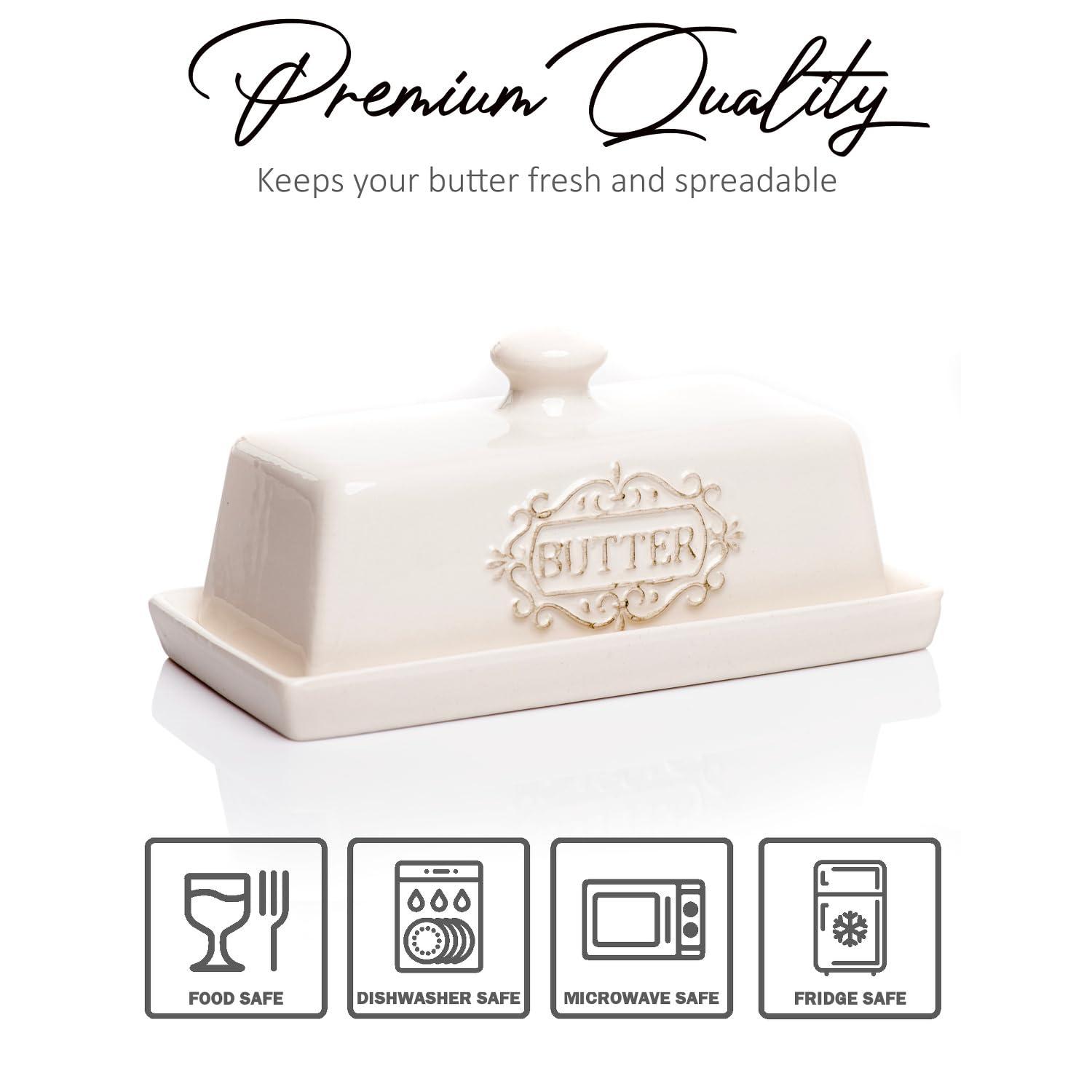 25DOL butter dish engraved Butter on lid aids quick identification and stylish serving.