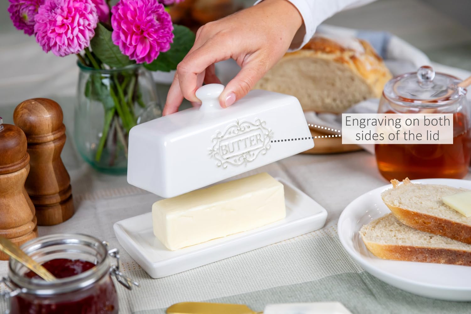 25DOL butter dish holds two sticks, suitable for Western or Eastern butter sticks.