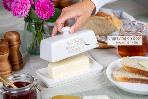 25DOL butter dish holds two sticks, suitable for Western or Eastern butter sticks.