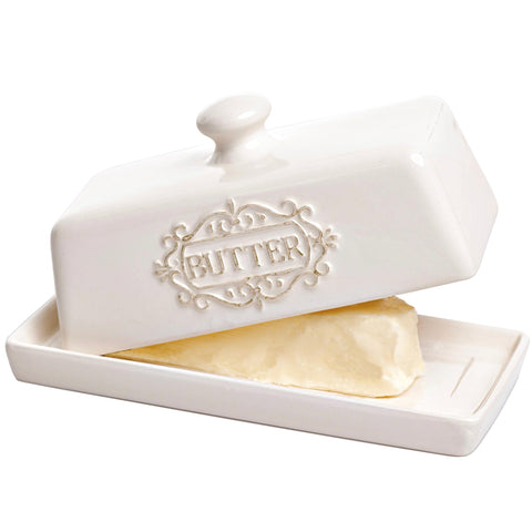 25DOL covered butter dish lid with elegant engravings keeps butter fresh on the counter.