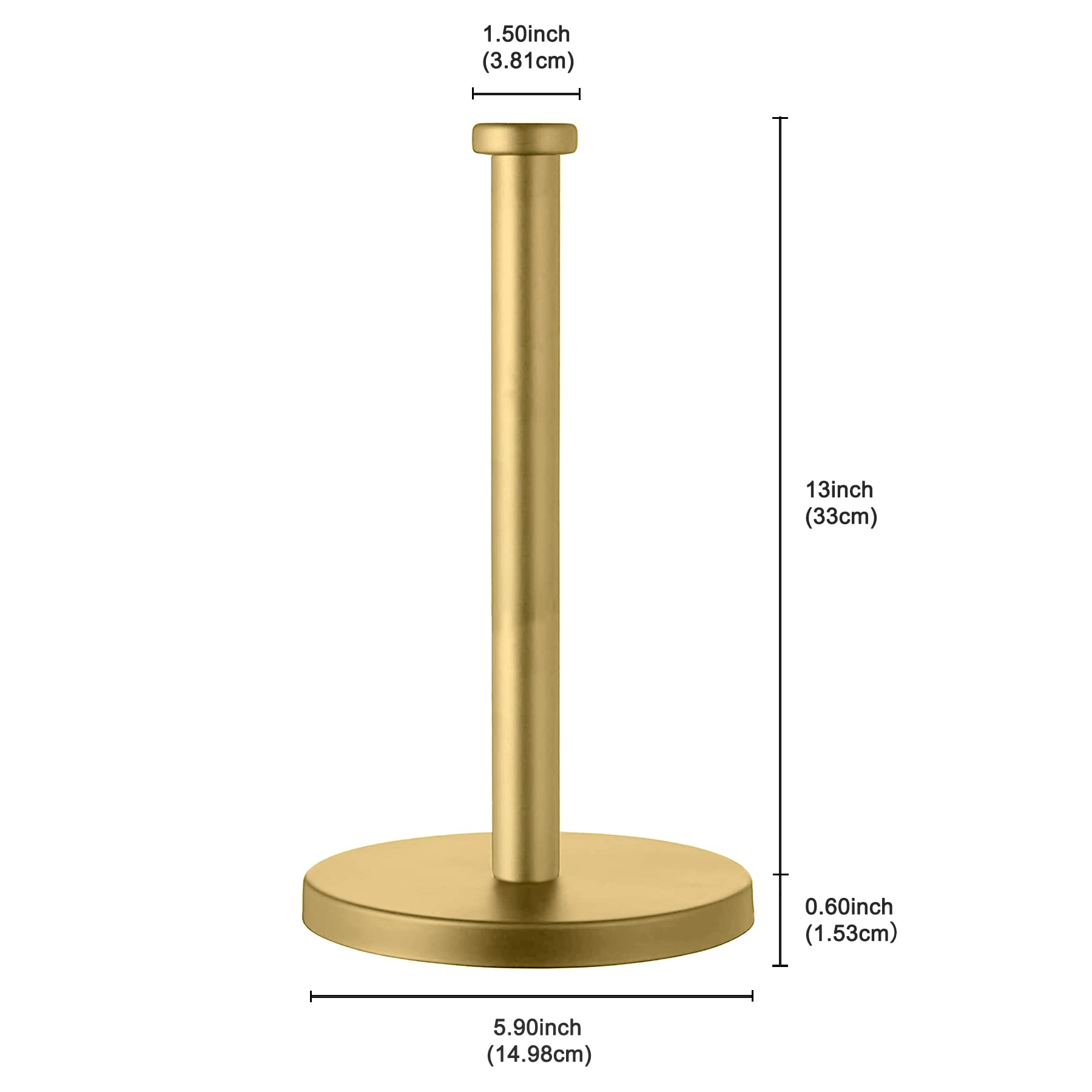 27hzys gold paper towel holder with a slim pole for easy tearing.