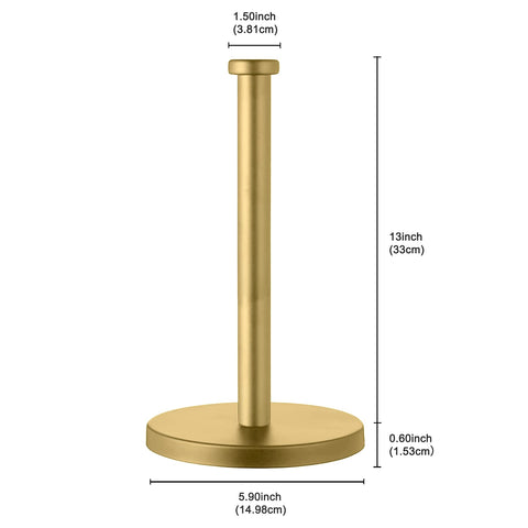 27hzys gold paper towel holder with a slim pole for easy tearing.