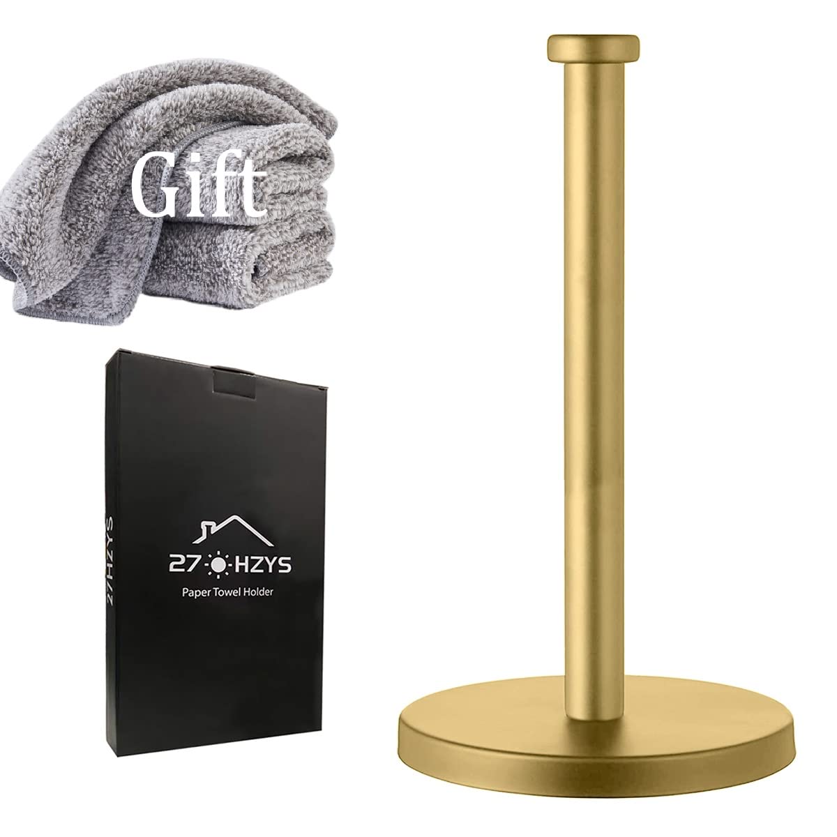 27hzys weighted-base gold paper towel holder prevents tipping during use.