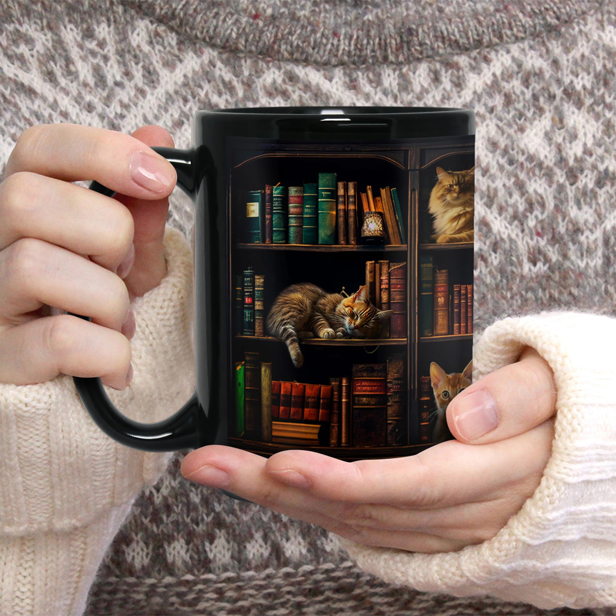 2IMT sturdy C-handle cat mug with comfortable grip.