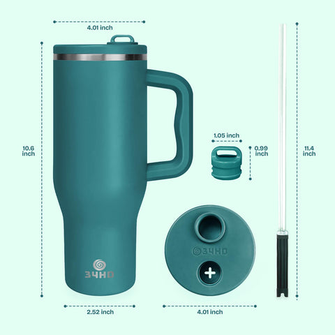 34HD tumbler in Teal Mirage with sturdy handle for comfortable daily use.