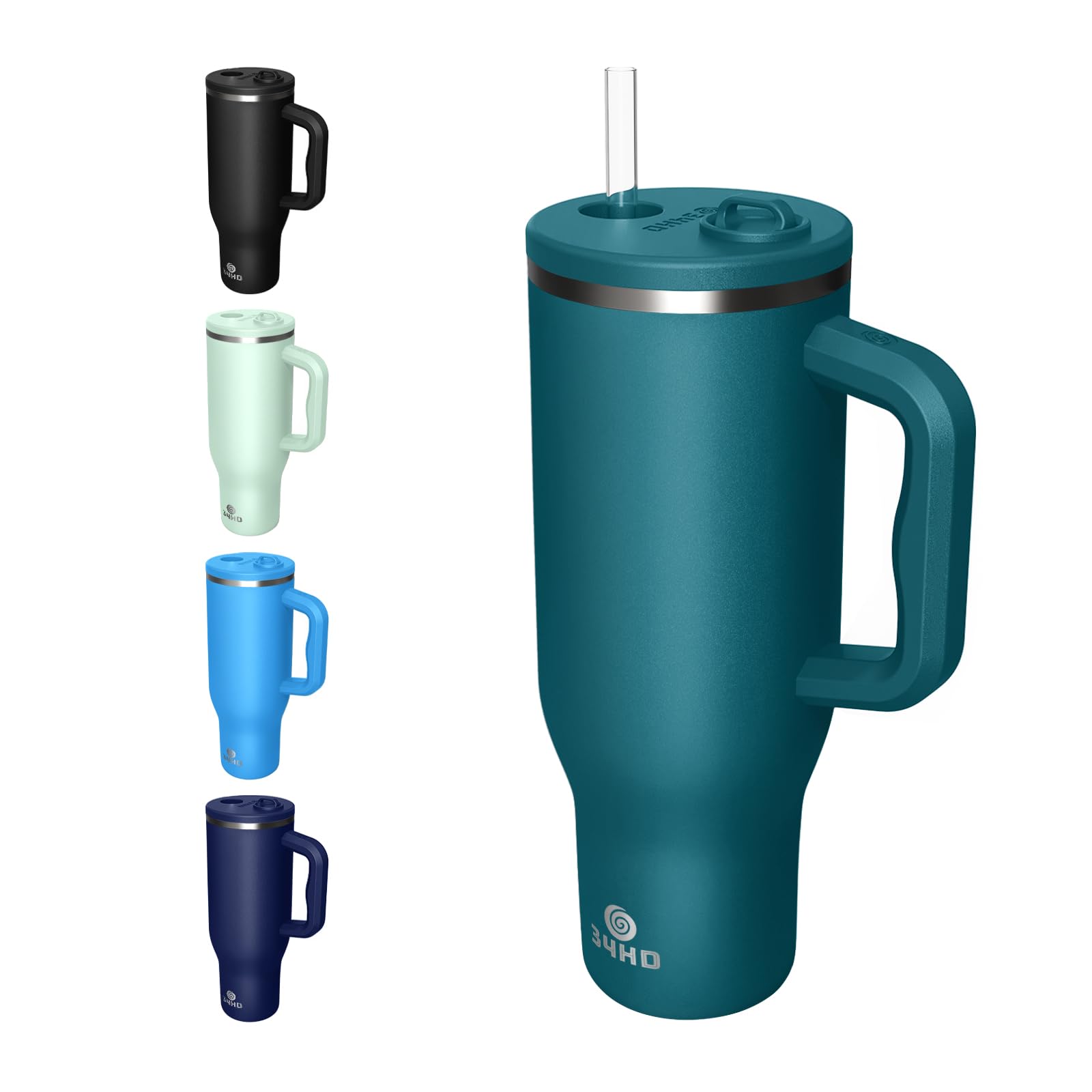 34HD 40oz stainless steel tumbler with handle and straw offers leakproof travel.