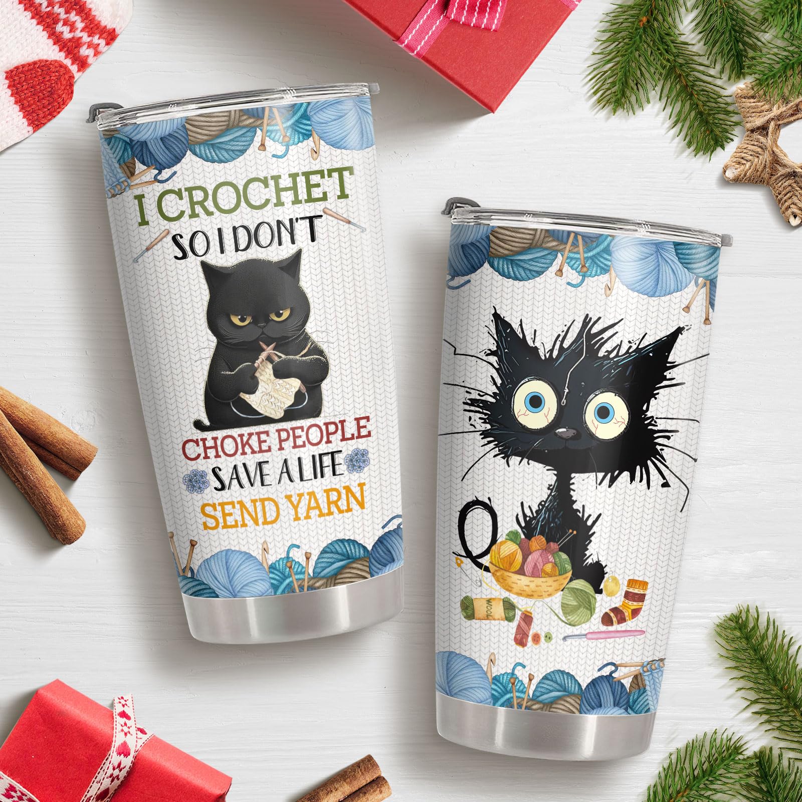 34HD Black Cat Tumbler front view showcases a sleek craft-inspired design.
