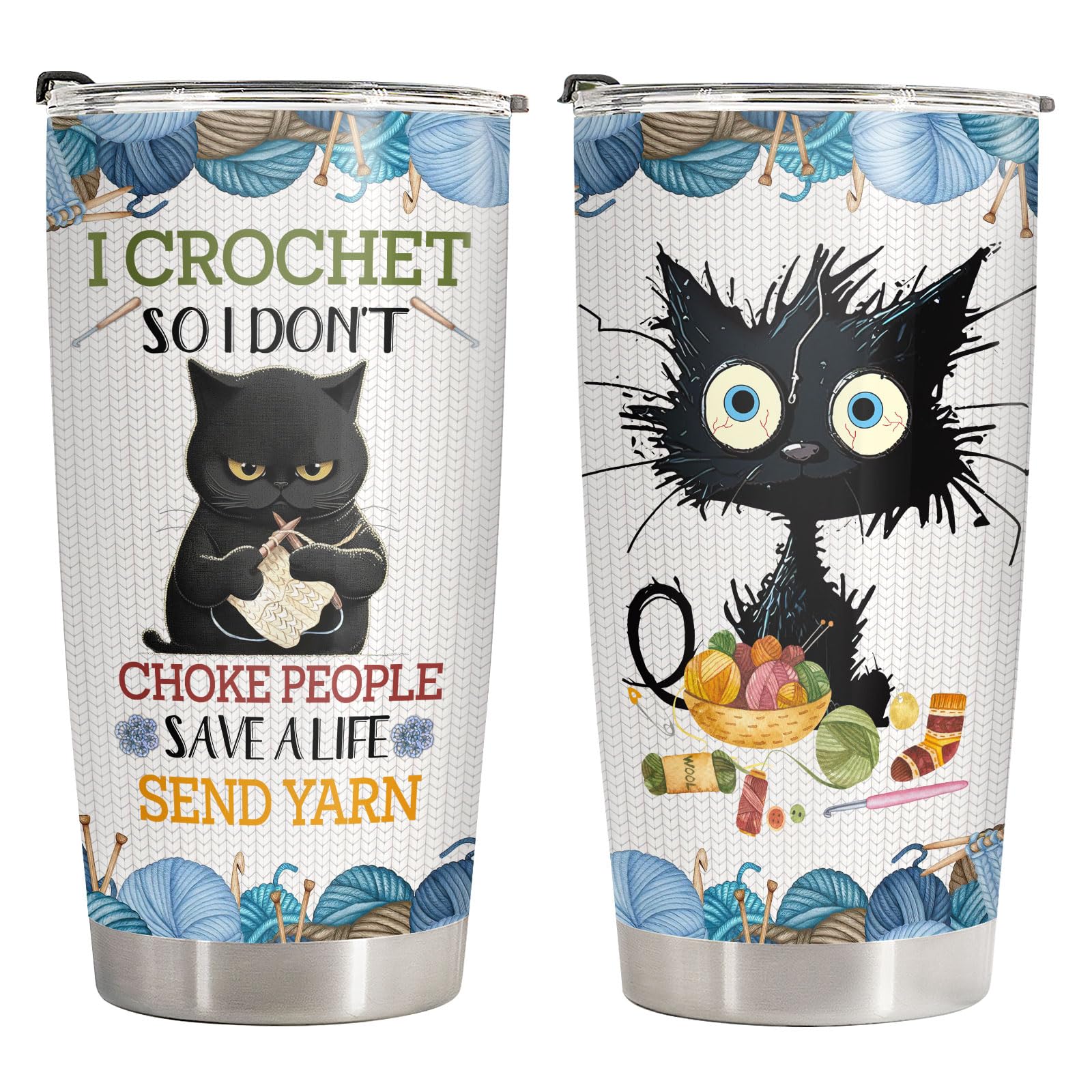 34HD Black Cat Tumbler with Lid 20oz ready for on-the-go beverages.