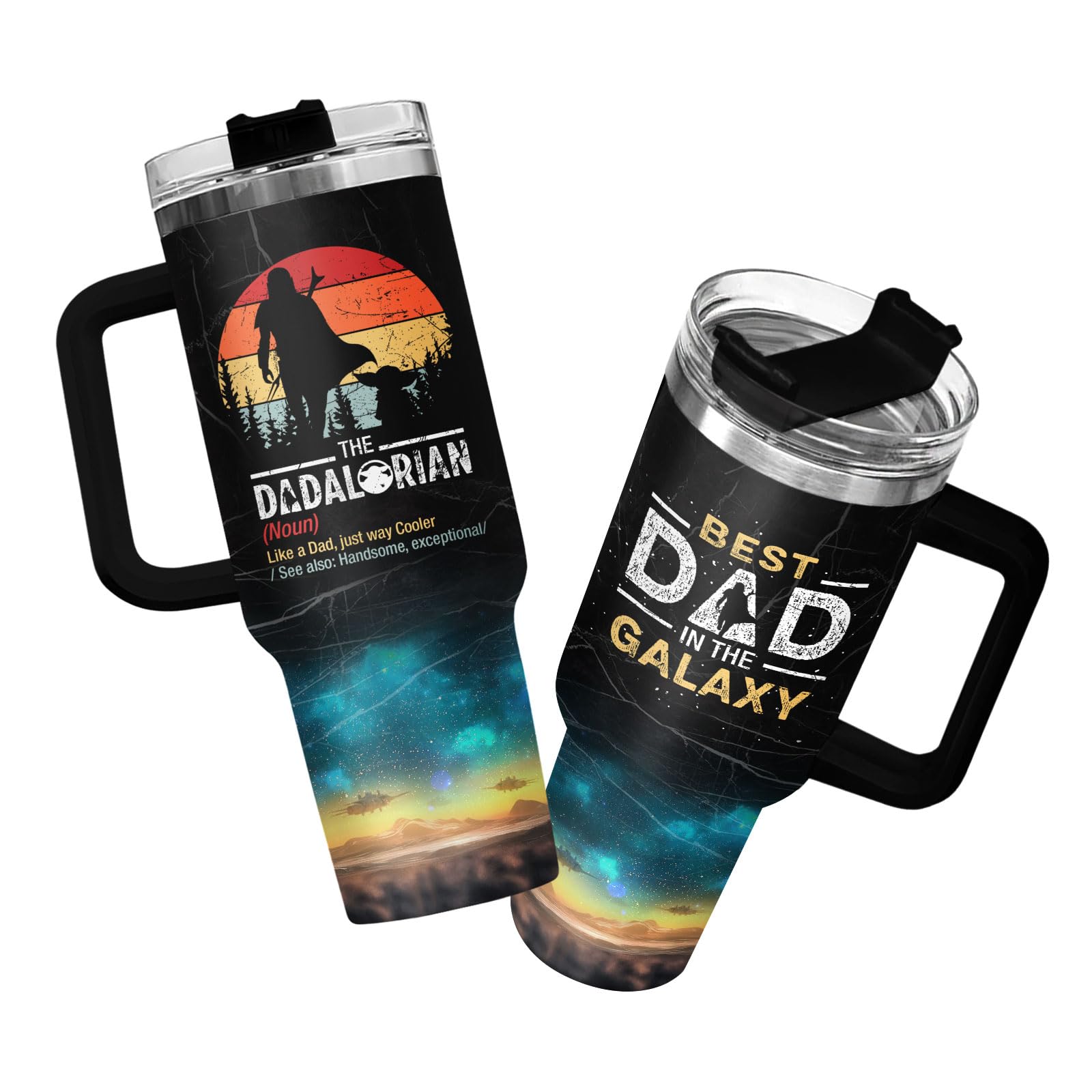 34HD Dadalorian 40oz tumbler with lid for spill-free on-the-go use