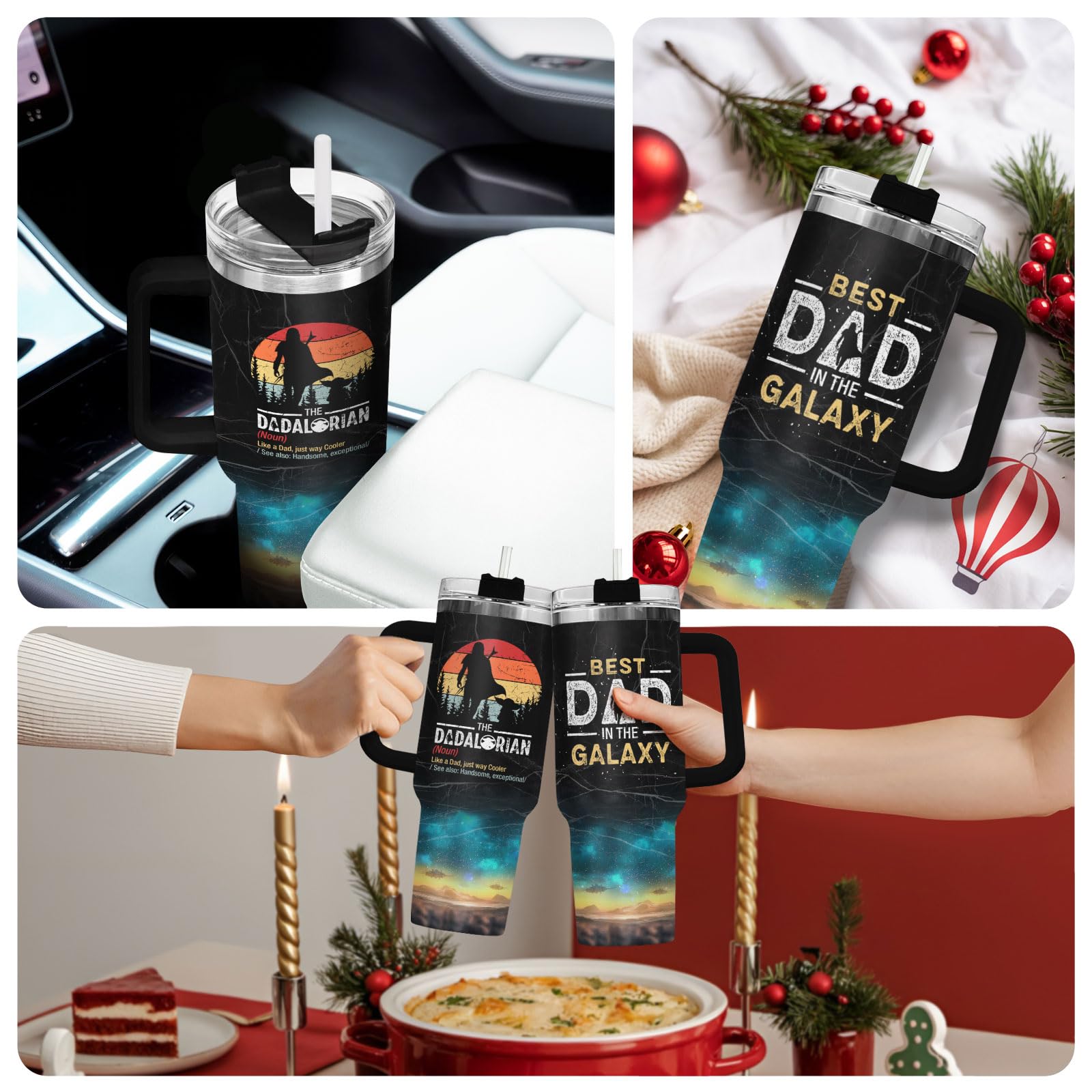 34HD Dadalorian tumbler fits most car cup holders for easy transport