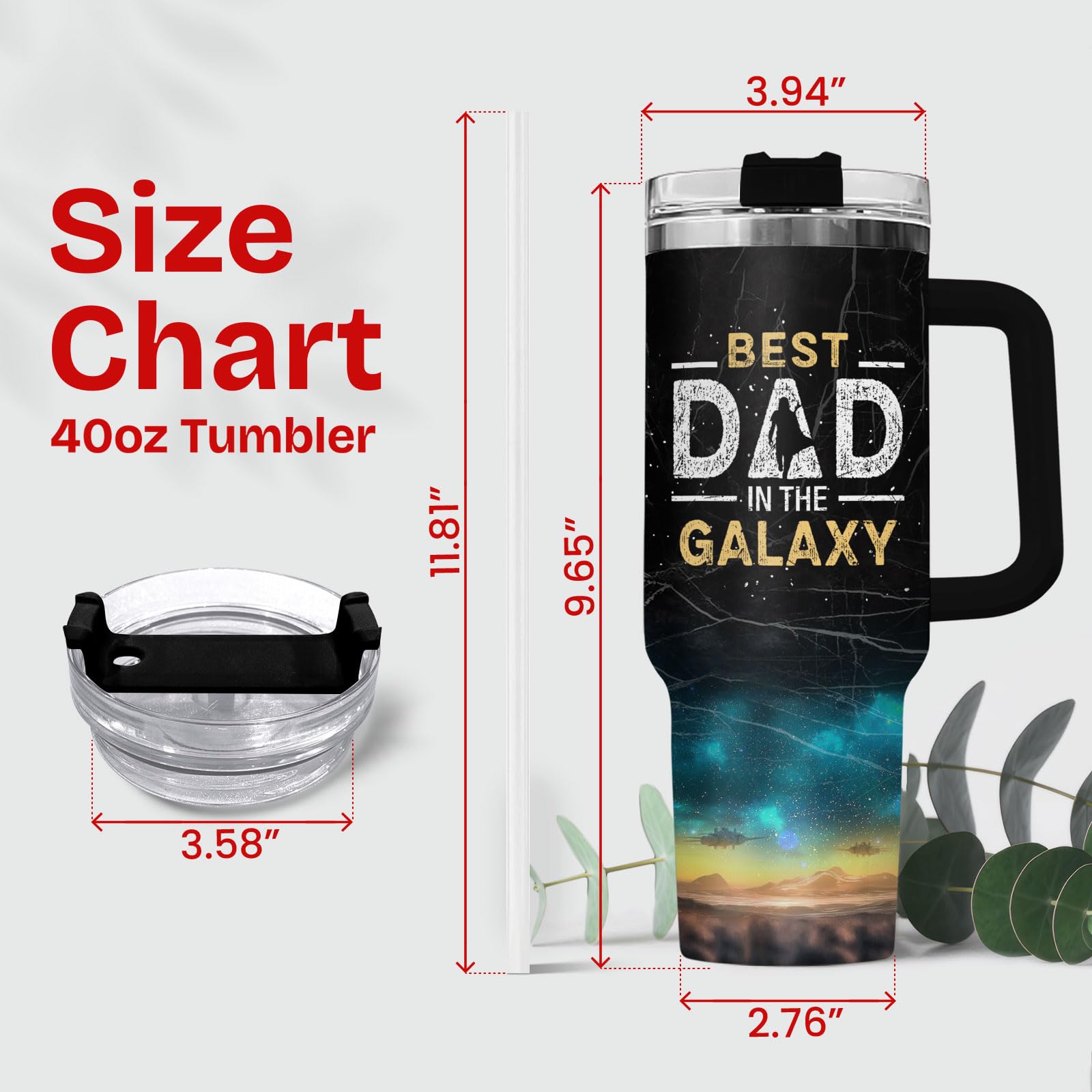 34HD Dadalorian tumbler with comfort-grip handle for easy carrying all day