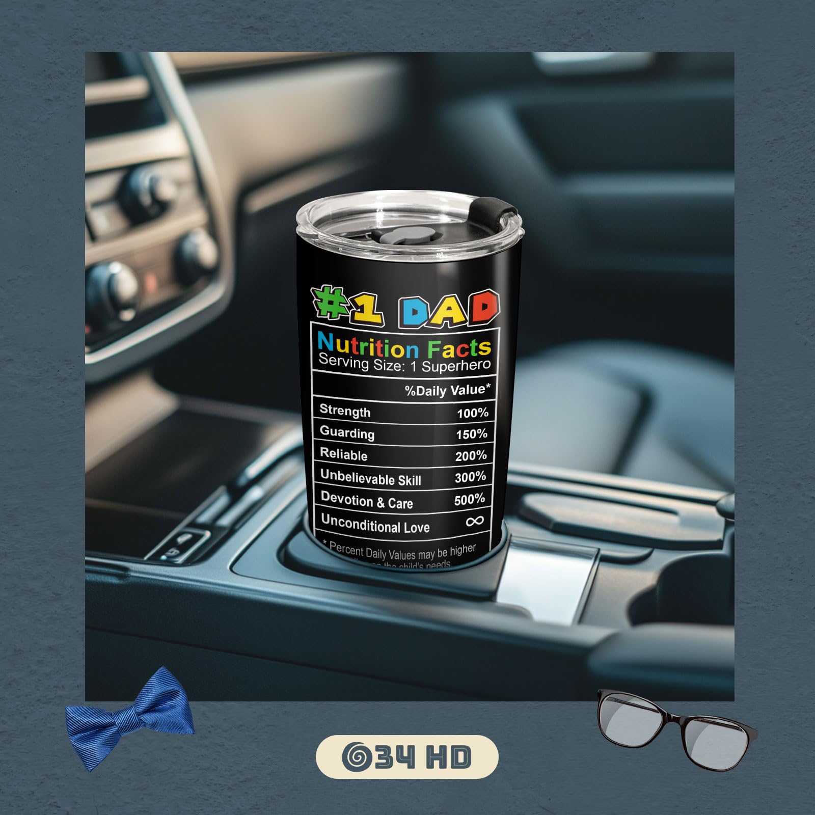34HD Daddio tumbler gamer dad design, perfect for fans.
