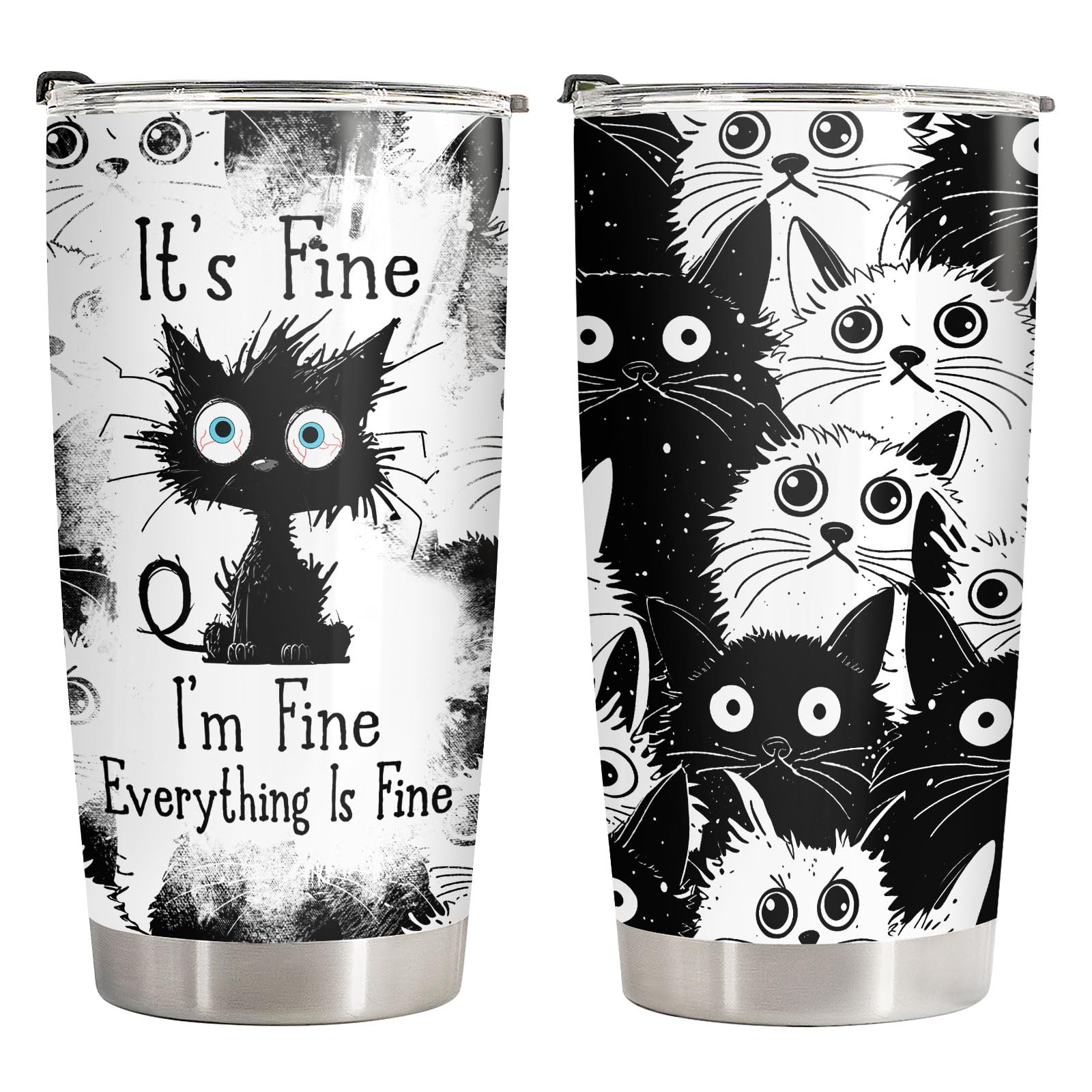 34HD funny black cat tumbler with lid for everyday coffee on the go.