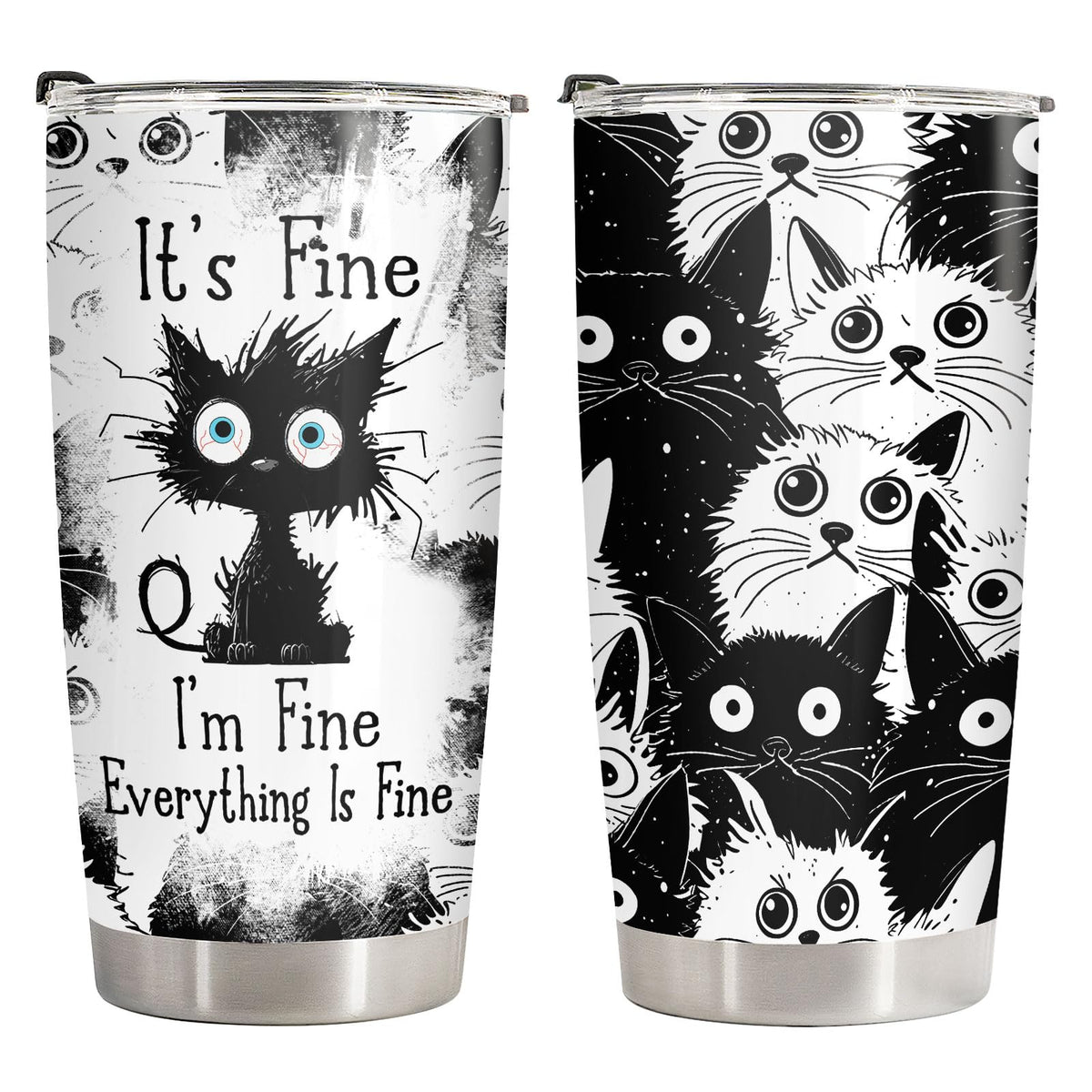 34HD funny black cat tumbler with lid for everyday coffee on the go.